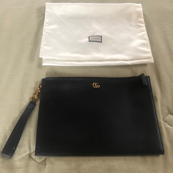 Gucci Black Leather Clutch with Gold Accent - Picture 1 of 11